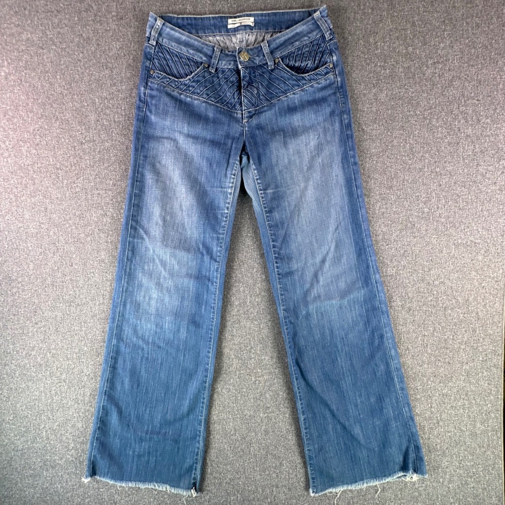 Karl Lagerfeld Jeans Womens 29 MR4211 Blue Quilted Yoke Wide Leg Italy EXCELLENT